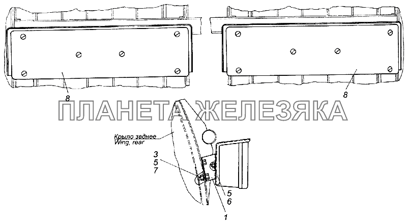 6520-3716002 Установка задних фонарей КамАЗ-6522 (Euro-2, 3)